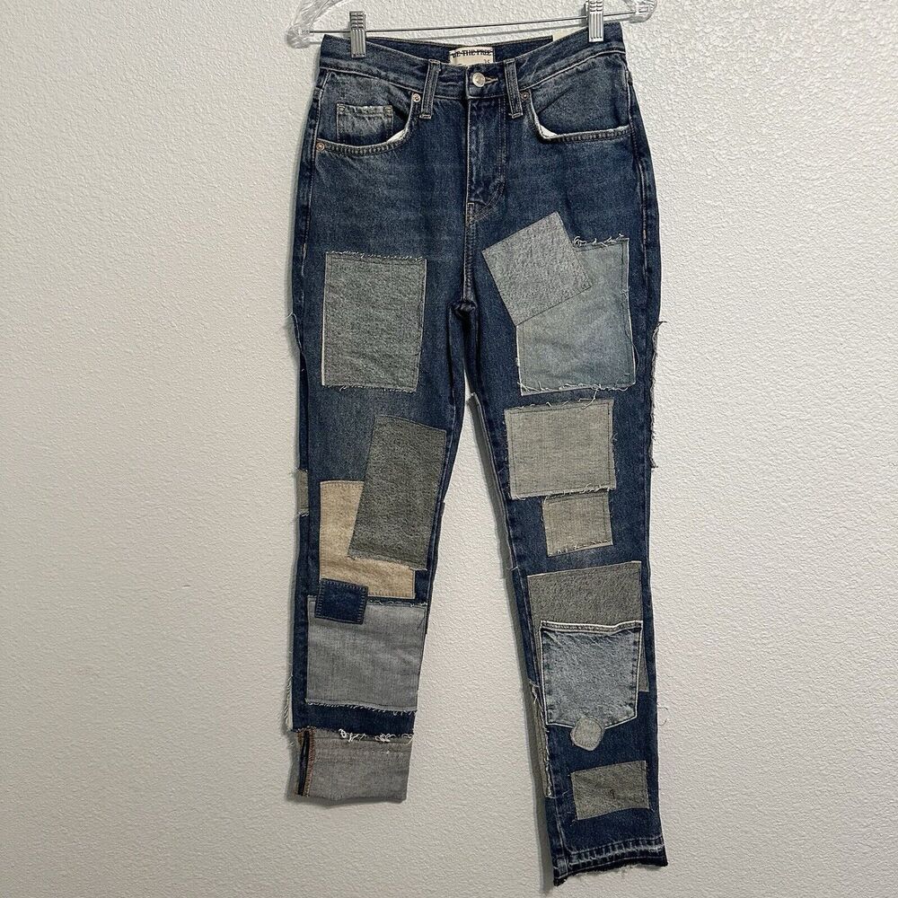 We The Free People Jeans Size 25 Bare With Me Mid Rise Straight Leg Patchwork